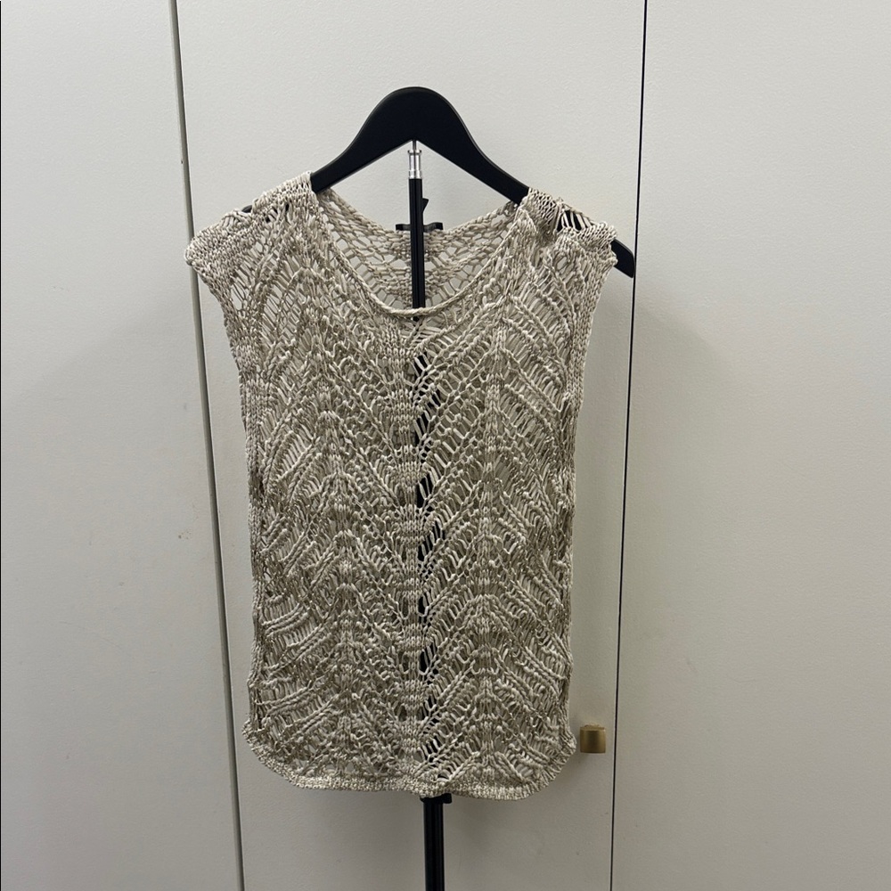 Eileen Fisher Taupe Open-Knit Tank Top